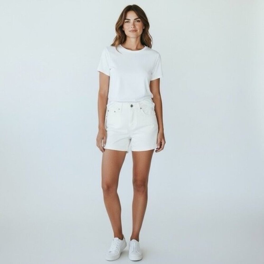 Levi’s Women's 34 Mid Length Midrise Denim Shorts Stretch Off White NWT 0603‎